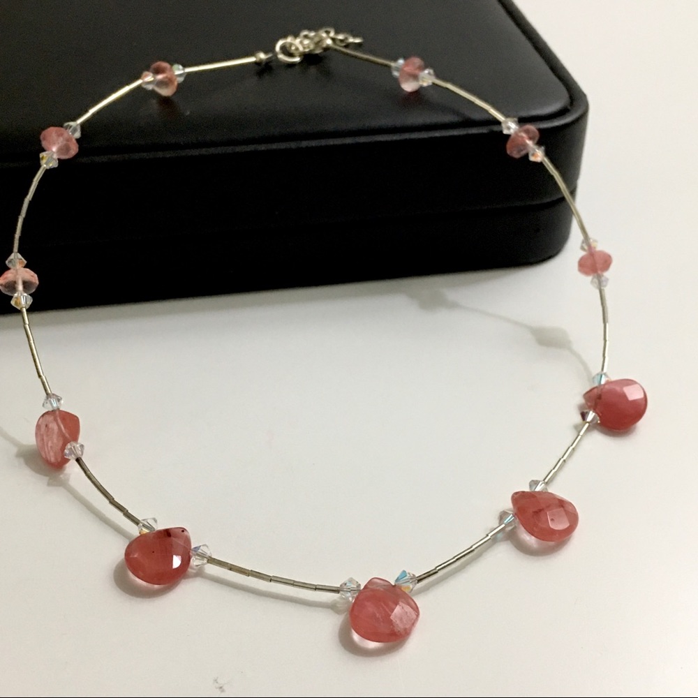 Artisan Cherry Quartz Pendants Sterling Silver Necklace NWOT